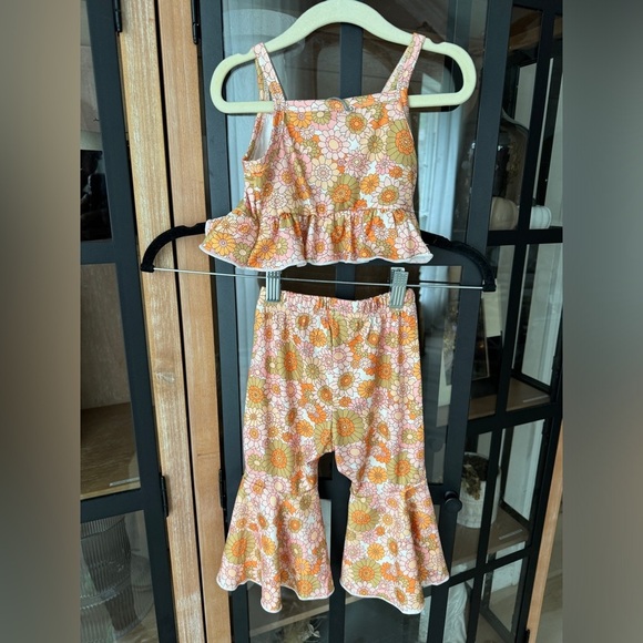 Groovy flower set 2 piece flare leggings pants crop top baby toddler girl floral - Picture 4 of 8